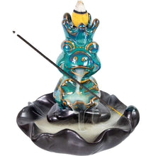 Load image into Gallery viewer, Ceramic Backflow Incense Burner - Meditating Frog Green