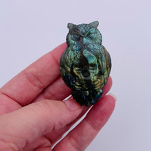 Load and play video in Gallery viewer, Labradorite Owl Skull Carving - Small
