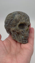 Load and play video in Gallery viewer, Labradorite Skull Lace Carving Design
