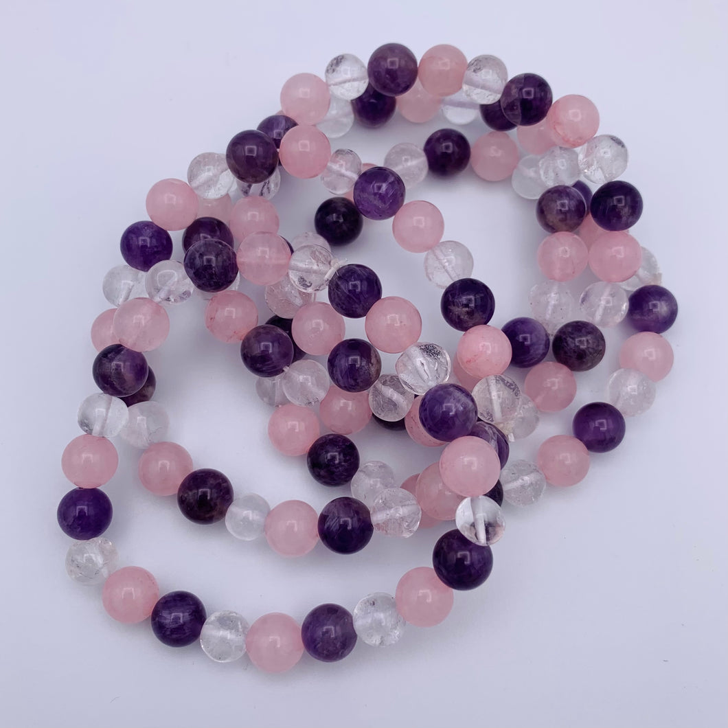 Amethyst, Clear & Rose Quartz Bracelet